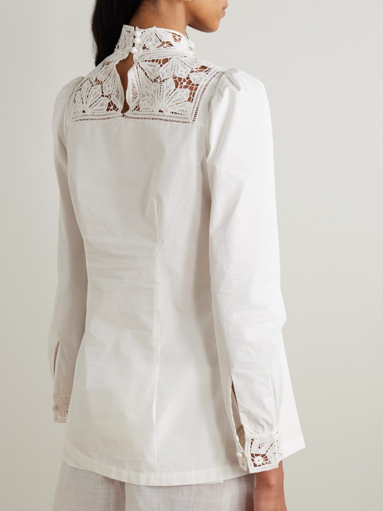 Emporio Sirenuse Mikha Lace-paneled Cotton-blend Poplin Blouse In White