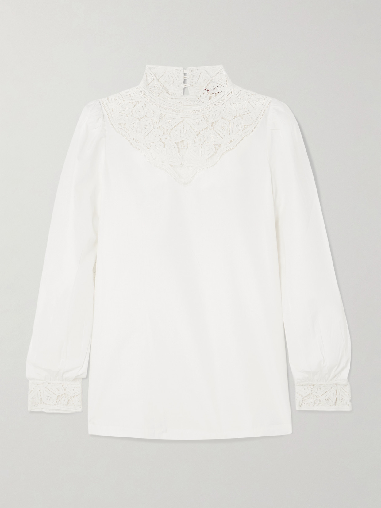 Emporio Sirenuse Mikha Lace-paneled Cotton-blend Poplin Blouse In White