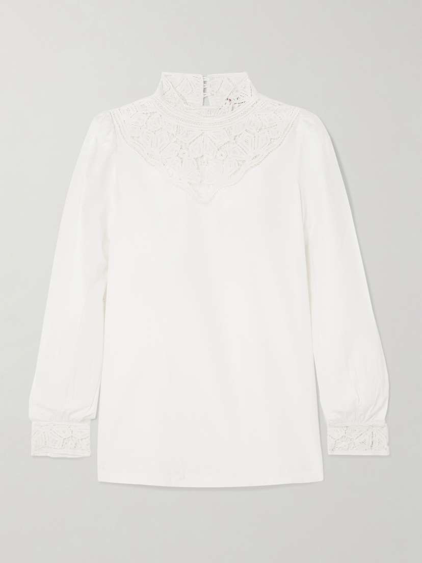 Emporio Sirenuse Mikha Lace-paneled Cotton-blend Poplin Blouse
