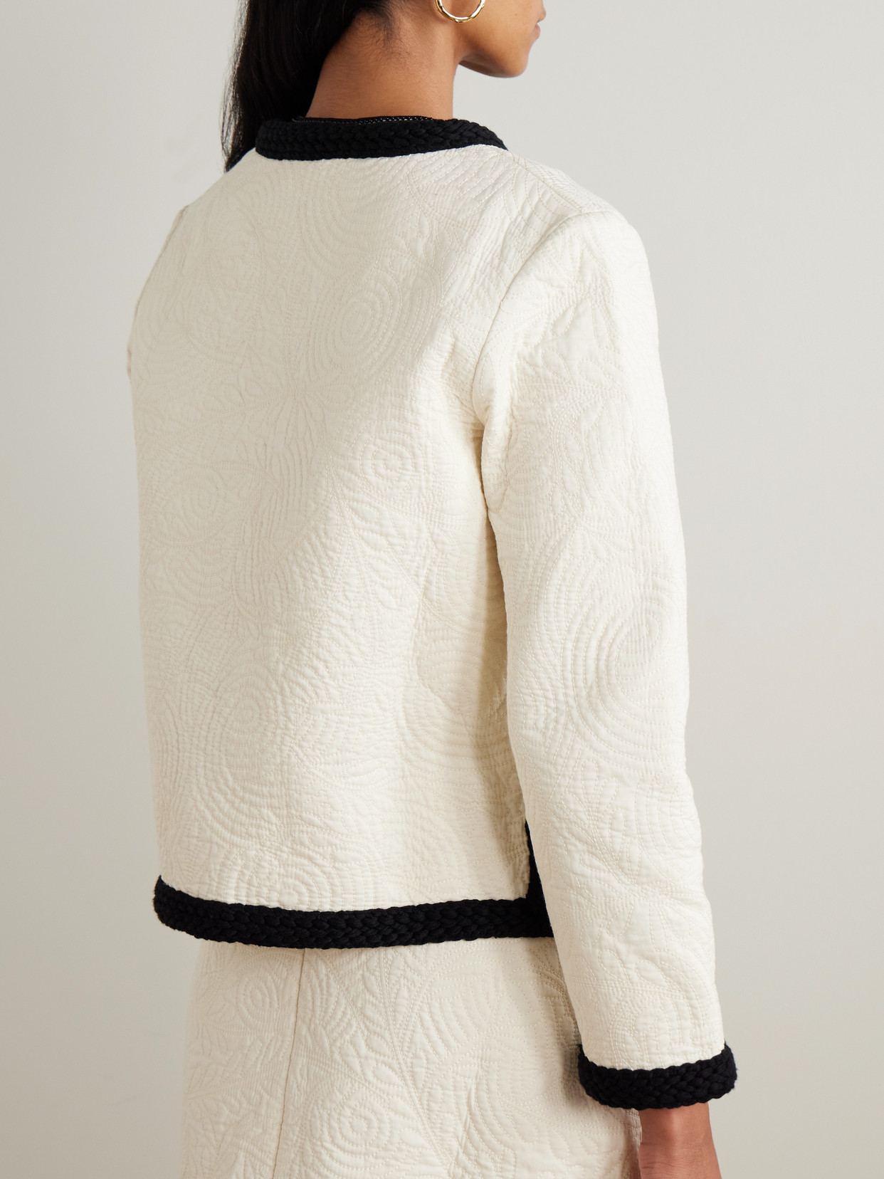 Emporio Sirenuse Iole Braid-trimmed Quilted Cotton Jacket In White