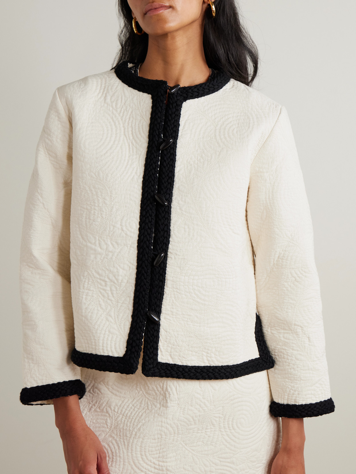 Emporio Sirenuse Iole Braid-trimmed Quilted Cotton Jacket In White
