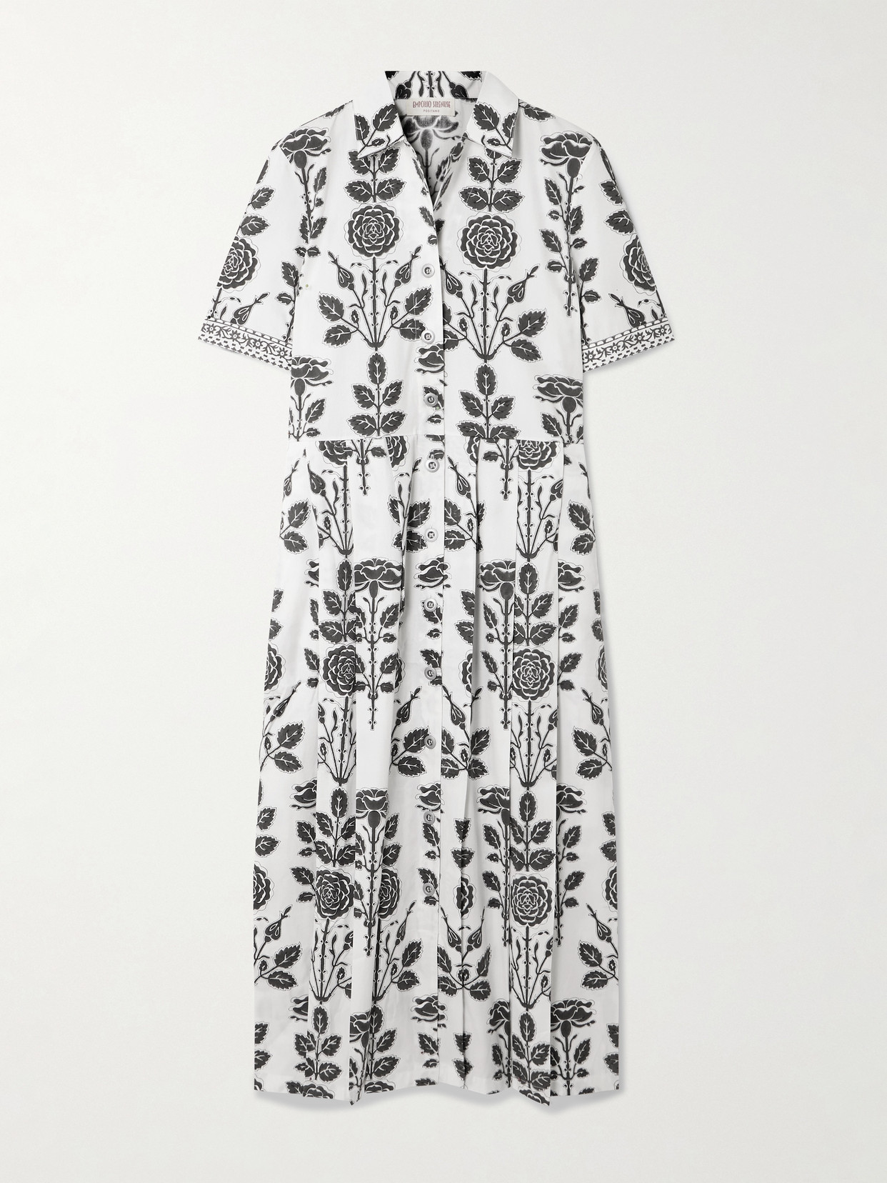 Emporio Sirenuse Claudia Belted Pleated Floral-print Cotton-twill Midi Dress In White