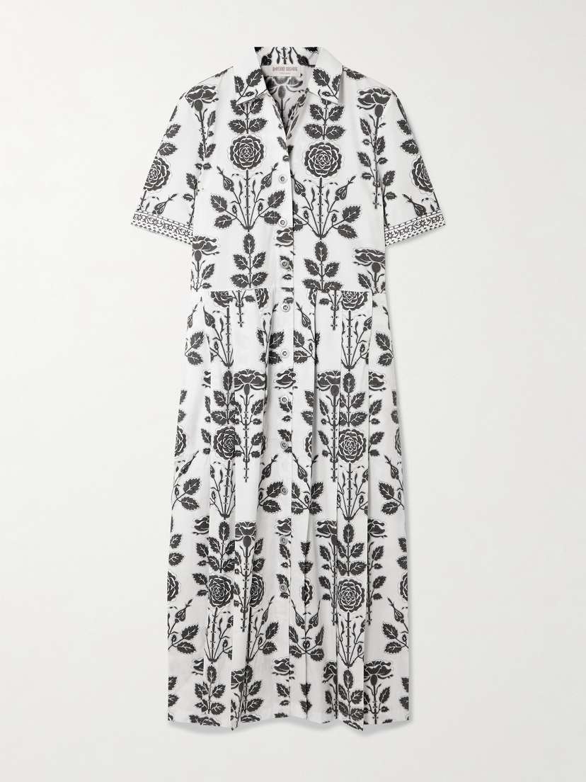 Emporio Sirenuse Claudia Belted Pleated Floral-print Cotton-twill Midi Dress