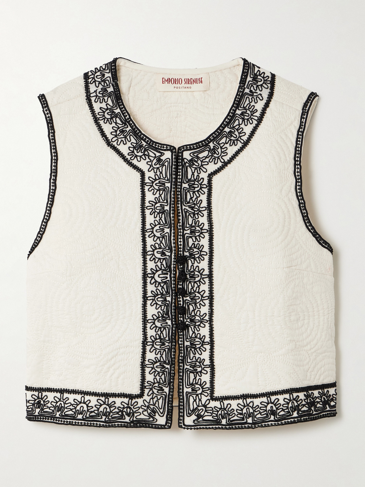 Emporio Sirenuse Clara Embroidered Quilted Cotton Vest In White