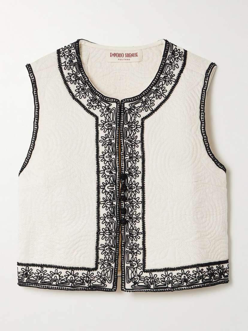 Emporio Sirenuse Clara Embroidered Quilted Cotton Vest
