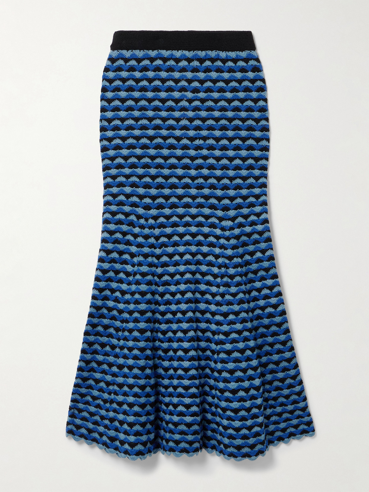 Escvdo Profundo Pleated Scalloped Crocheted Cotton Midi Skirt In Blue