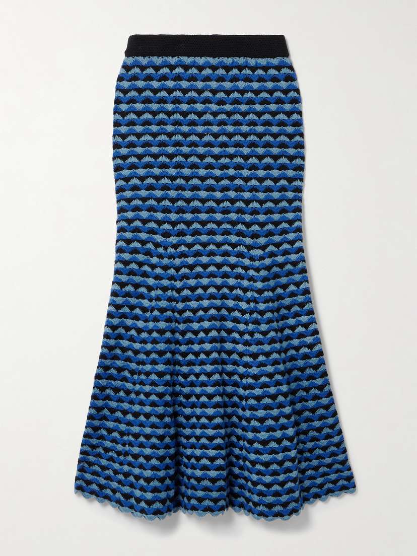 ESCVDO Profundo Pleated Scalloped Crocheted Cotton Midi Skirt