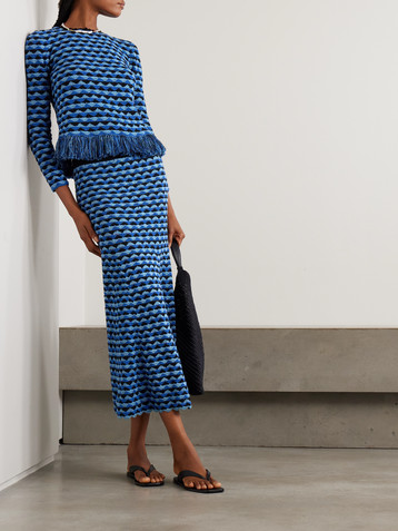 ESCVDO Profundo pleated scalloped crocheted cotton midi skirt