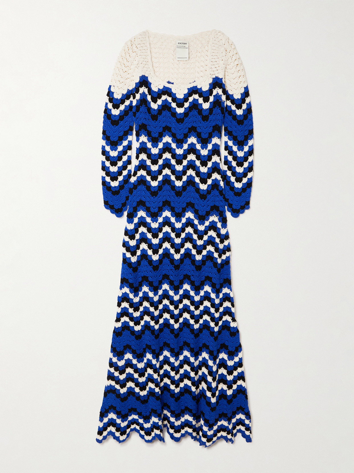 Escvdo Sumac Scalloped Crocheted Cotton Midi Dress In Multi