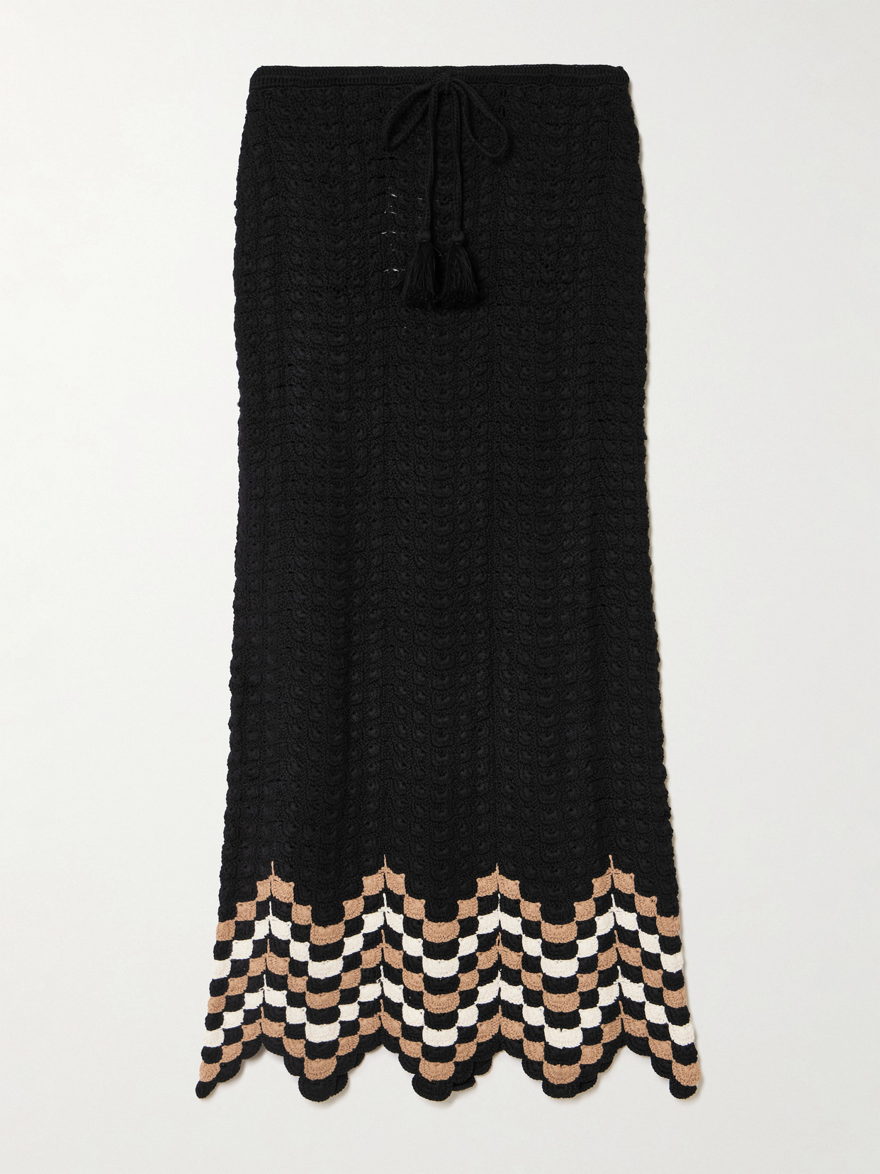Escvdo Sumac Scalloped Crocheted Cotton Midi Skirt In Black