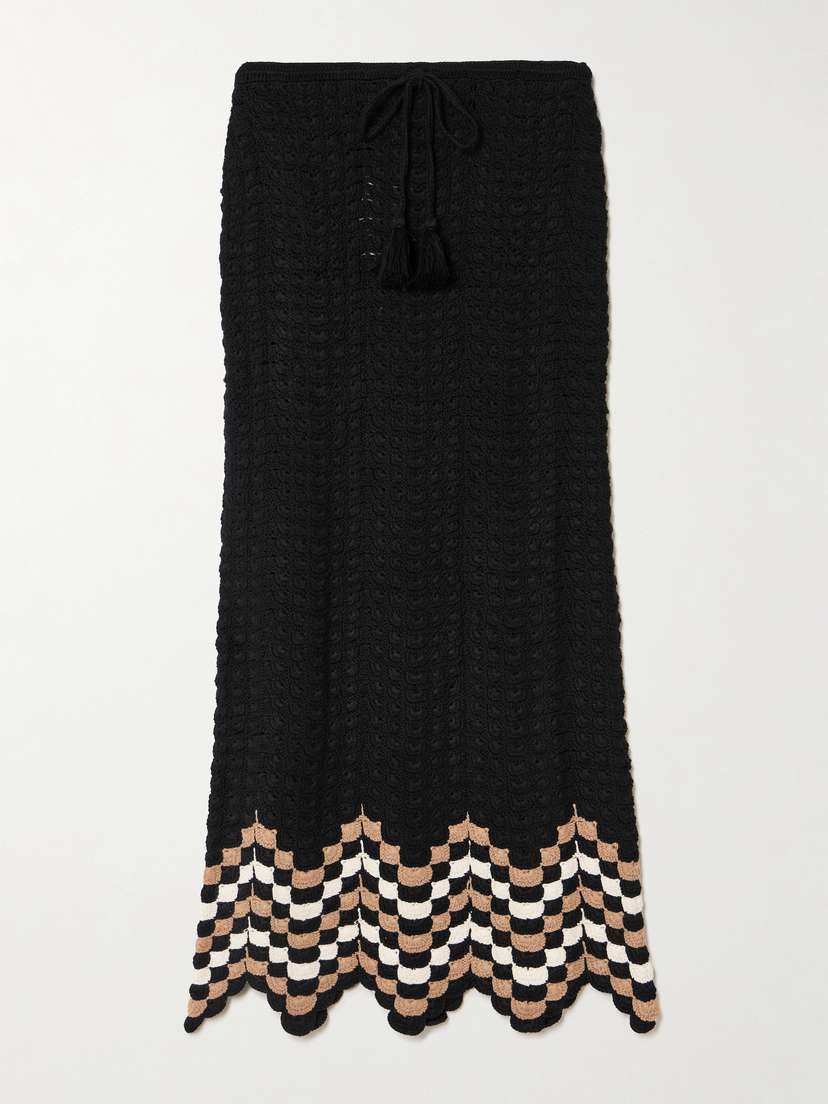 ESCVDO Sumac Scalloped Crocheted Cotton Midi Skirt