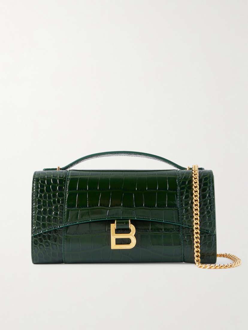 Balenciaga Hourglass Croc-effect Patent-leather Shoulder Bag