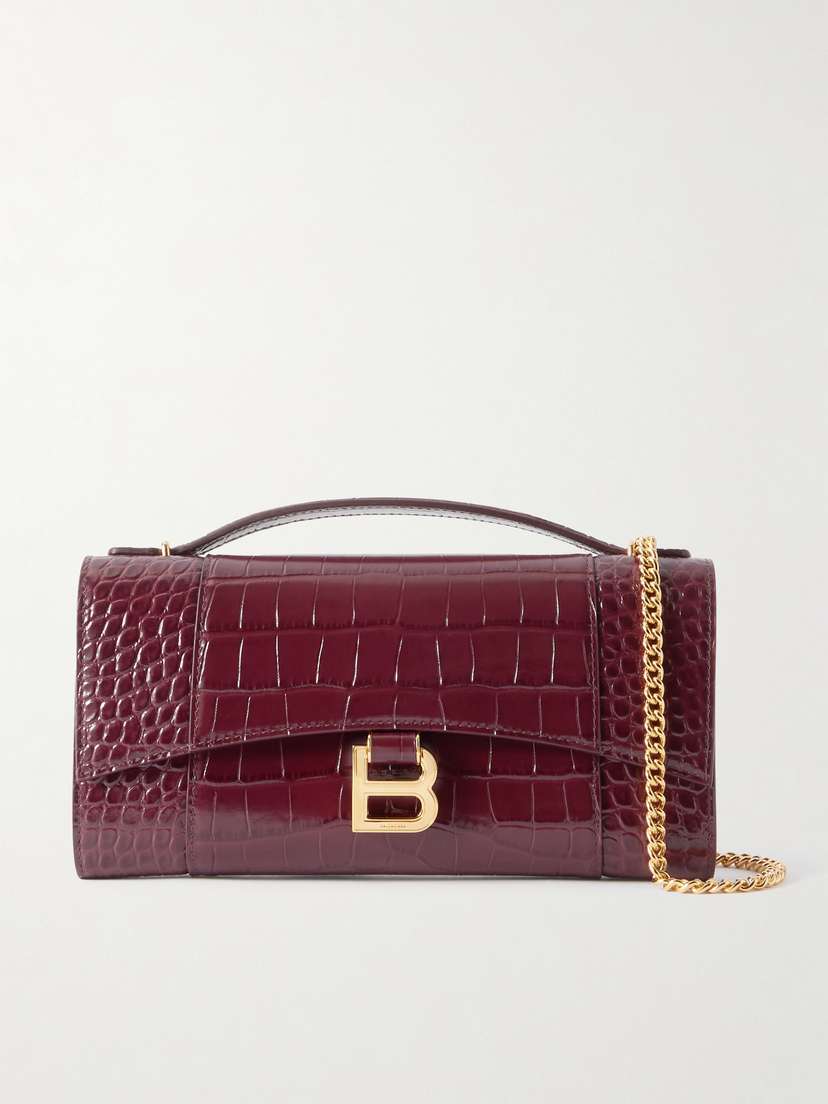 Balenciaga Hourglass Croc-effect Patent-leather Shoulder Bag