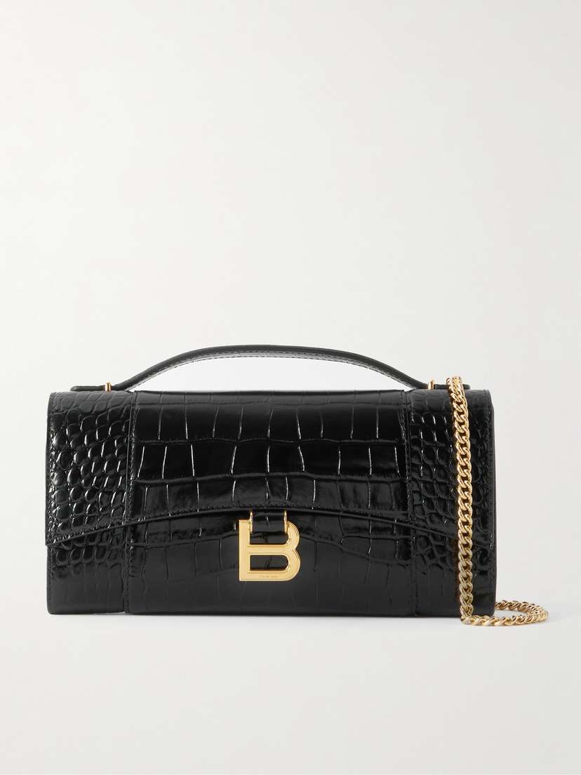 Balenciaga Hourglass Croc-effect Patent-leather Shoulder Bag