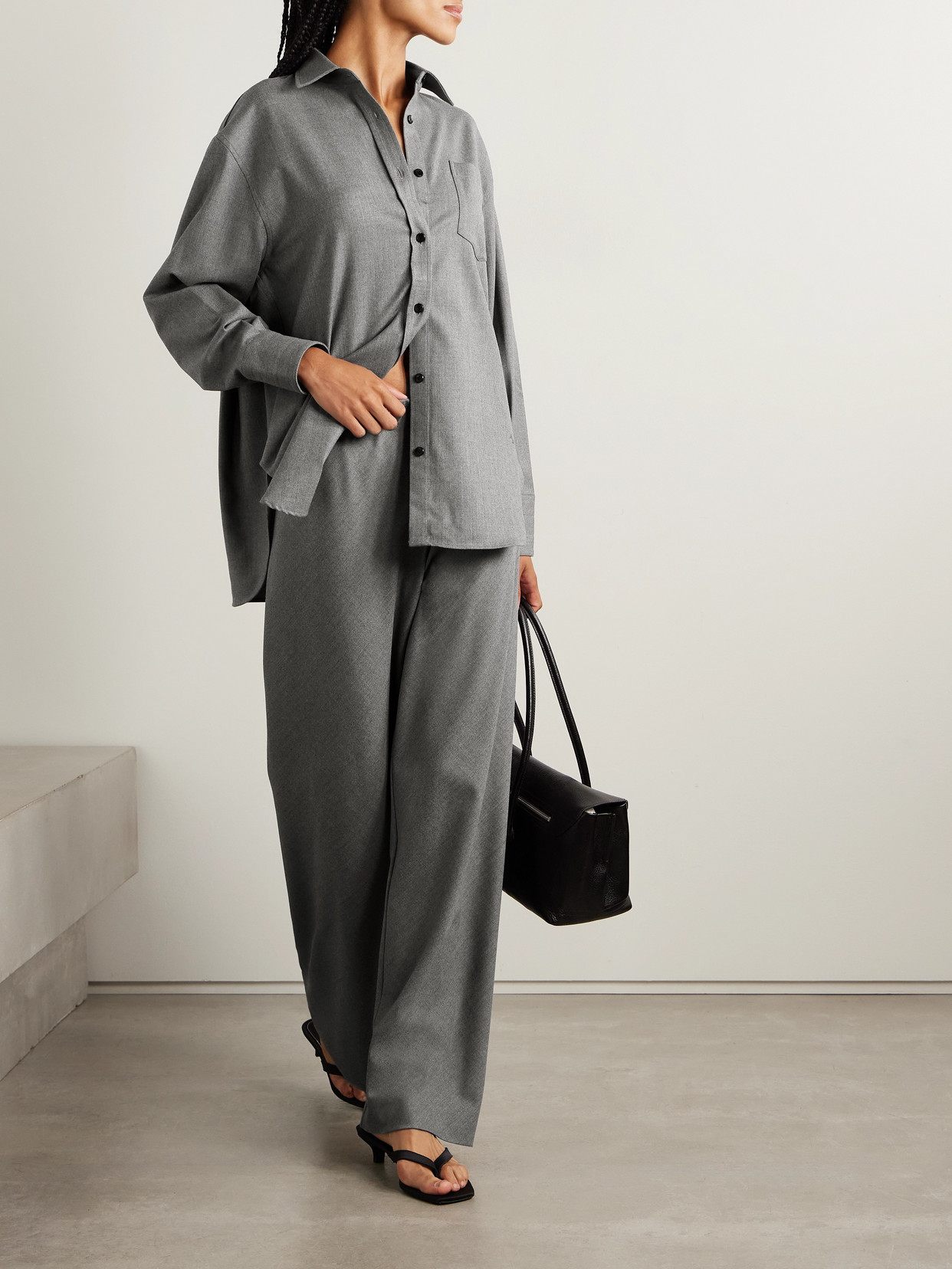 Maria Mcmanus Wool-blend Flannel Wide-leg Pants In Gray