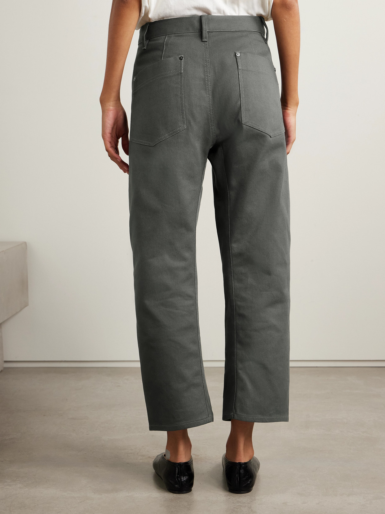 Maria Mcmanus Bow High-rise Barrel-leg Organic Jeans In Gray