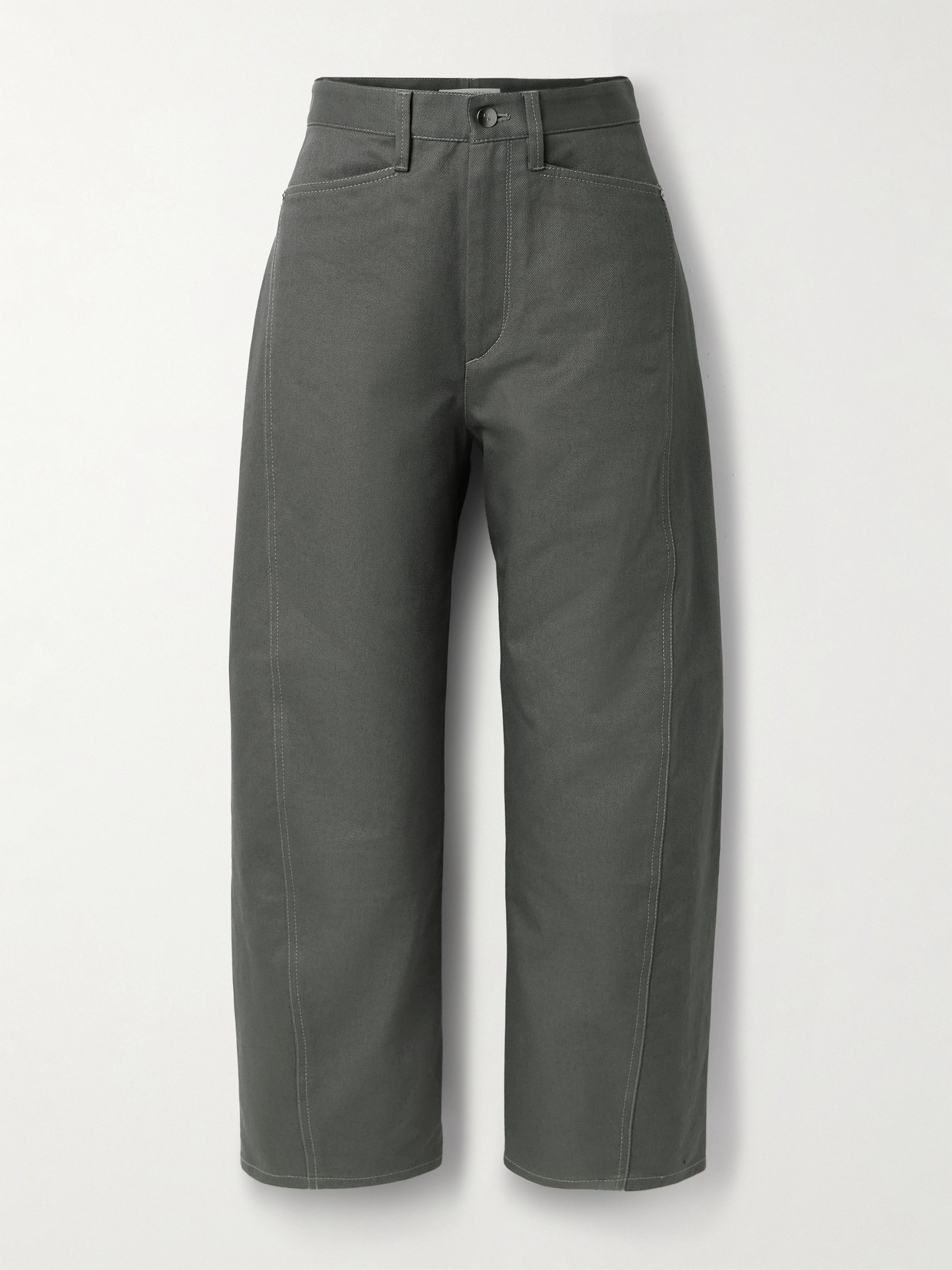 Maria Mcmanus Bow High-rise Barrel-leg Organic Jeans In Gray