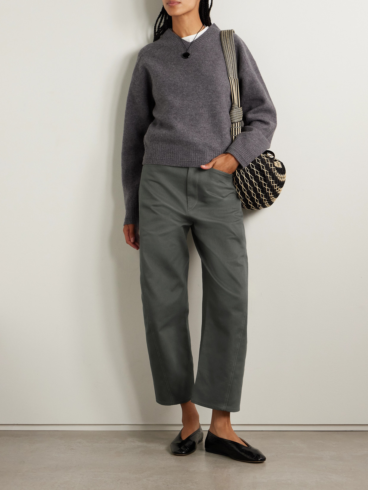 Maria Mcmanus Bow High-rise Barrel-leg Organic Jeans In Gray