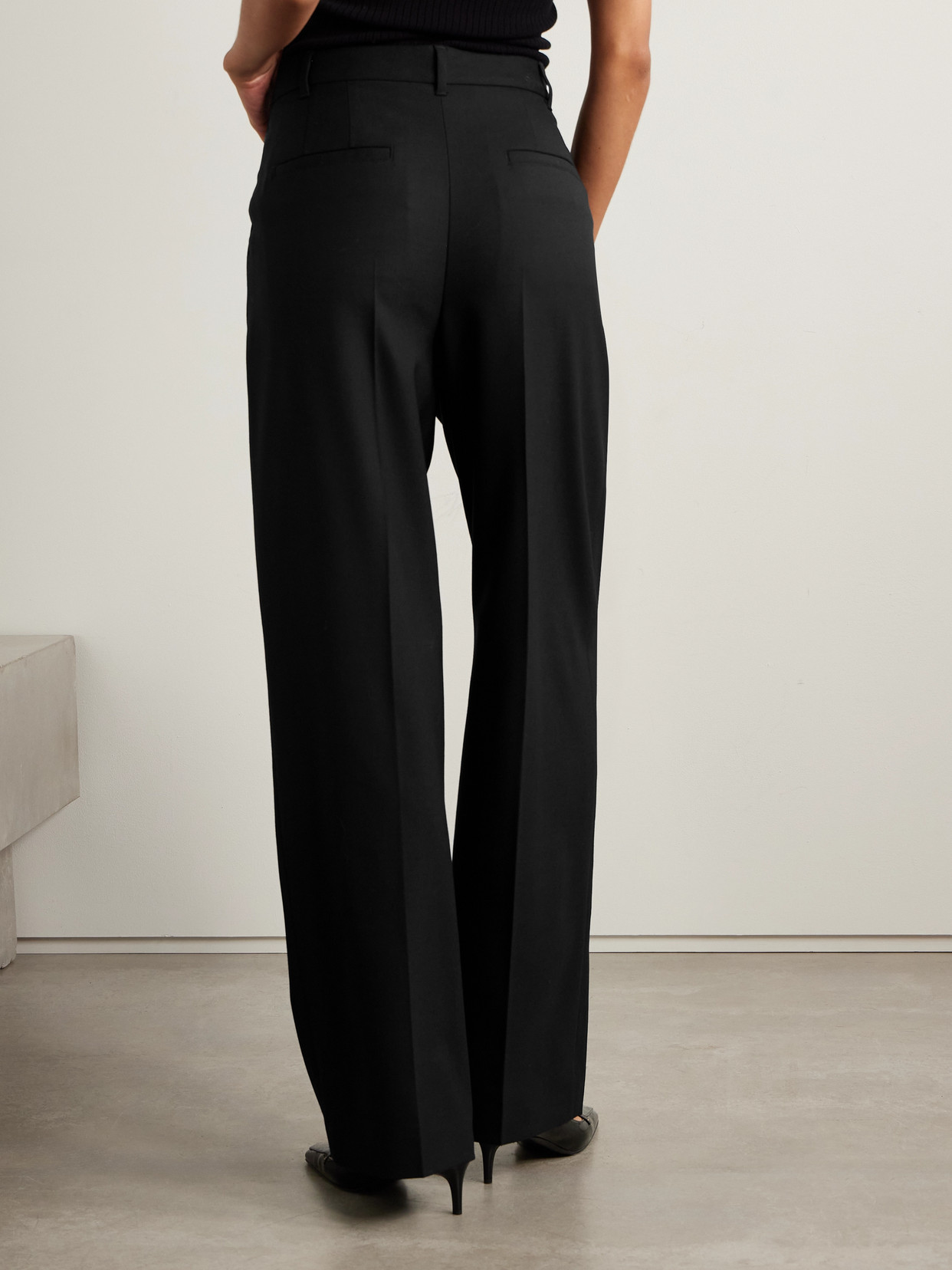 Maria Mcmanus Pleated Wool-blend Straight-leg Pants In Black