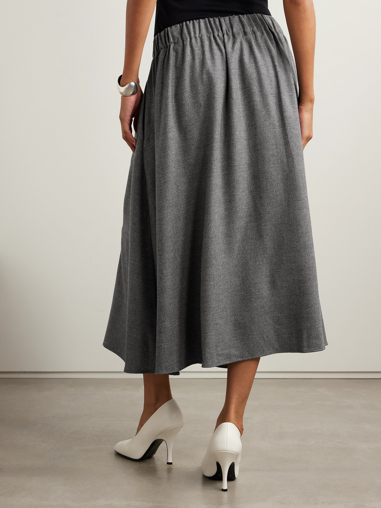 Maria Mcmanus Pleated Stretch-wool And Cashmere-blend Tweed Midi Skirt In Gray