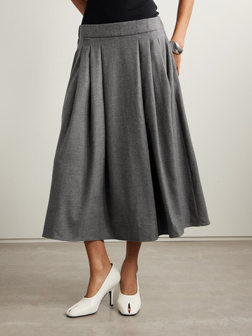 MARIA MCMANUS Pleated stretch-wool and cashmere-blend tweed midi skirt