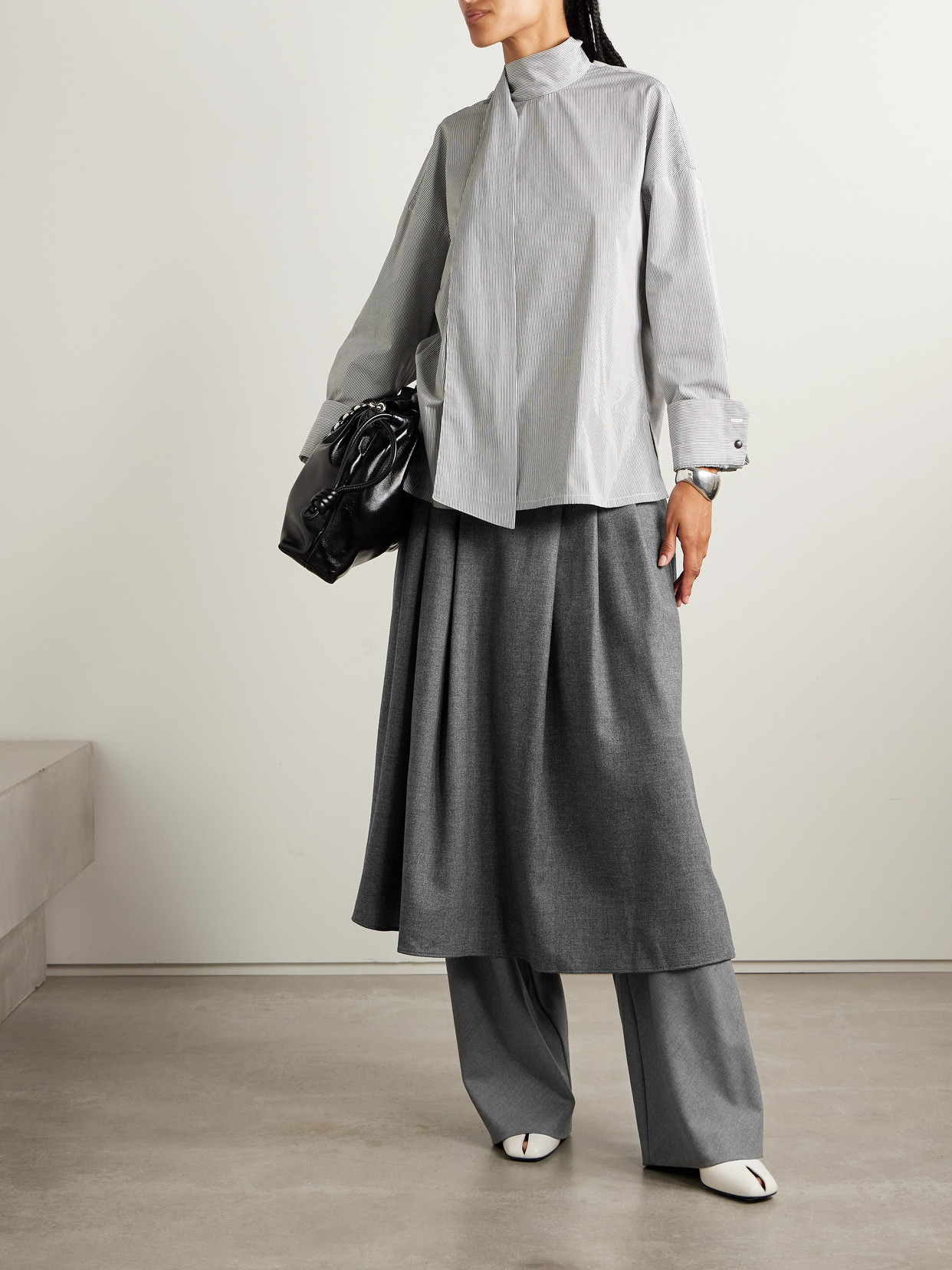 Maria Mcmanus Pleated Stretch-wool And Cashmere-blend Tweed Midi Skirt In Gray