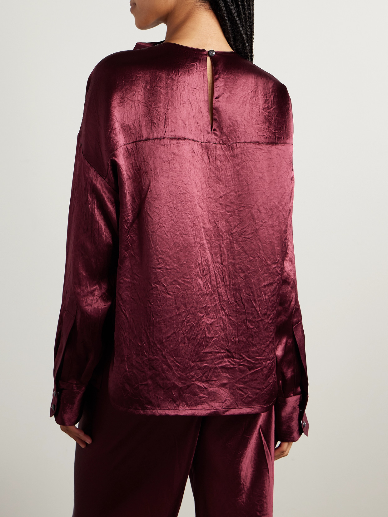 Maria Mcmanus Scarf-detailed Crinkled-satin Blouse In Red