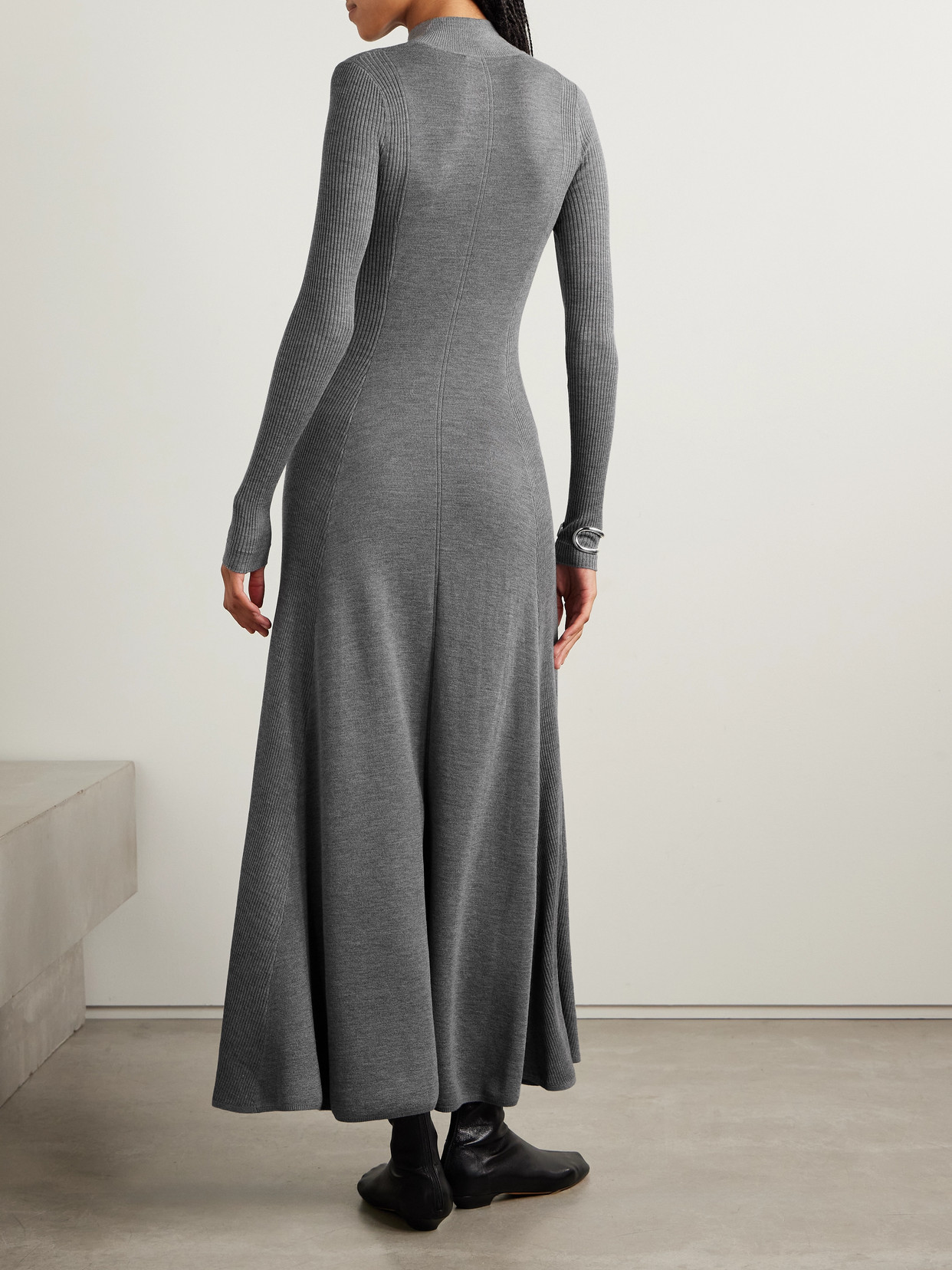 Maria Mcmanus Pleated Ribbed Merino Wool Maxi Dress In Gray