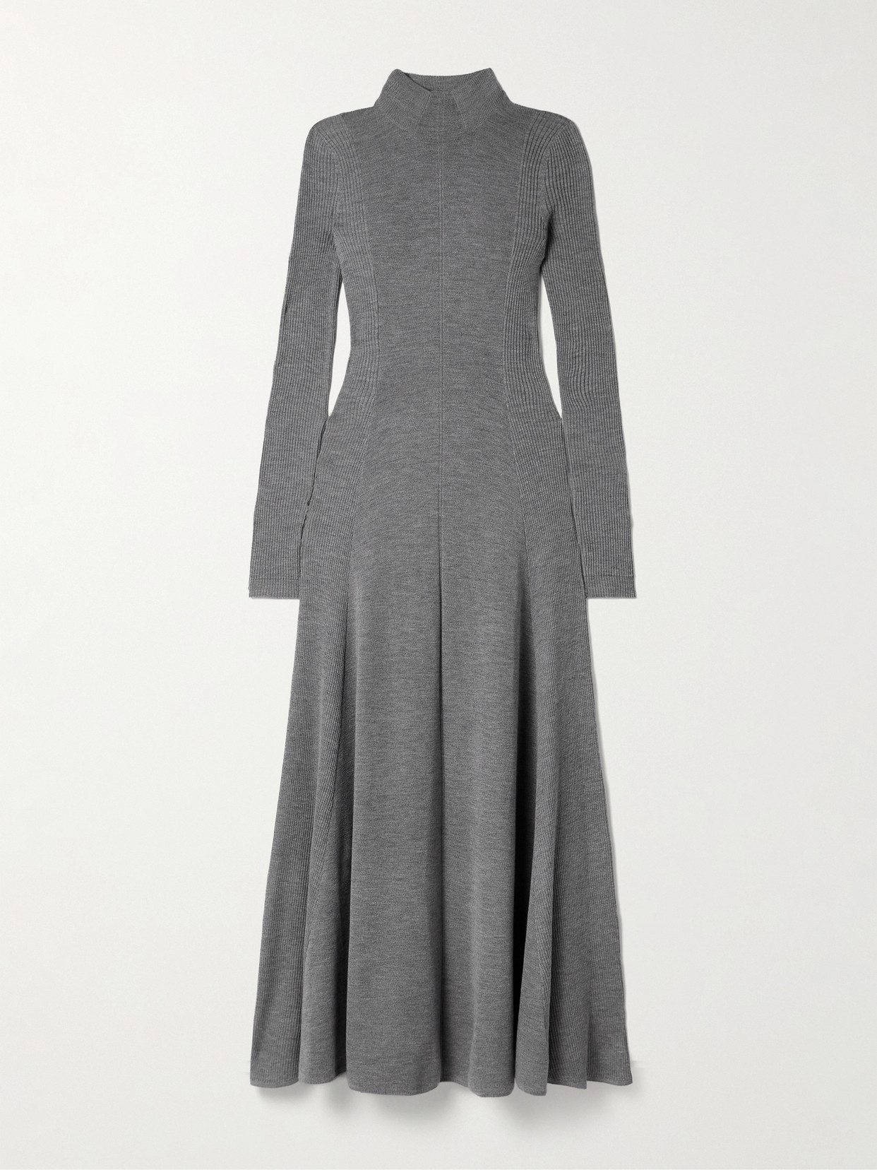 Maria Mcmanus Pleated Ribbed Merino Wool Maxi Dress In Gray