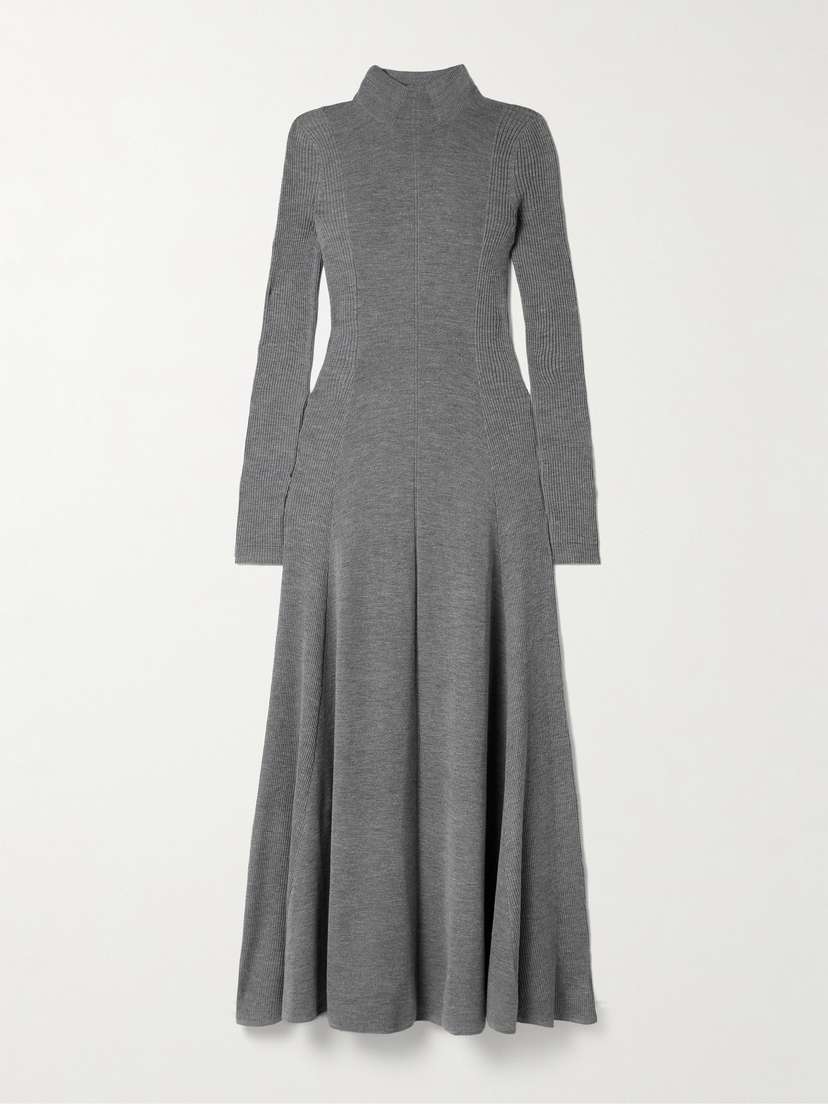 Maria McManus Pleated Ribbed Merino Wool Maxi Dress