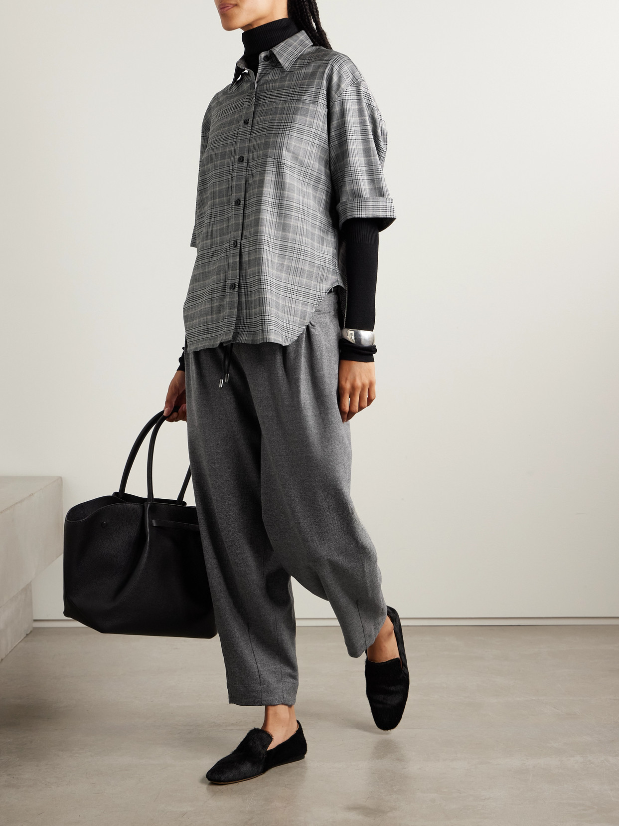 Maria Mcmanus Oversized Checked Wool-blend Shirt In Gray