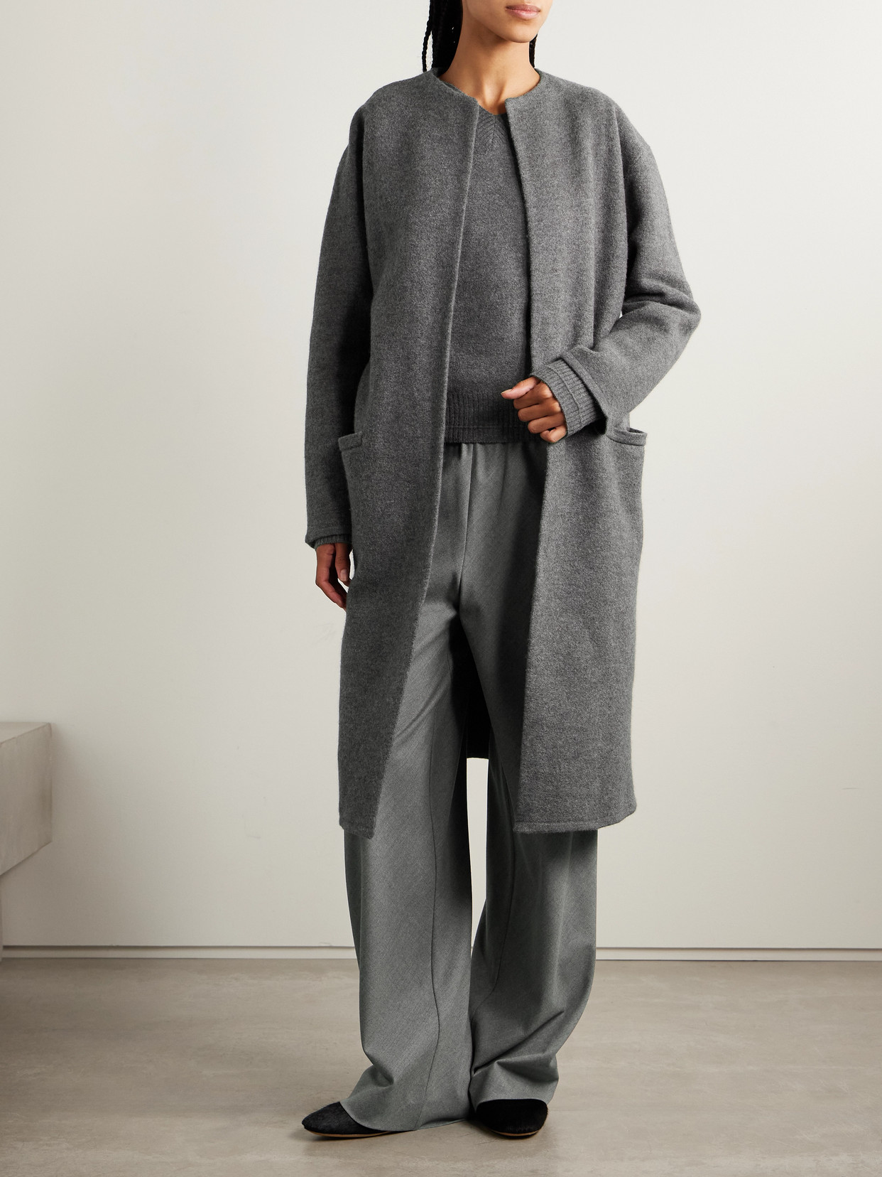 Maria Mcmanus Scarf-detailed Merino Wool-felt Coat In Gray