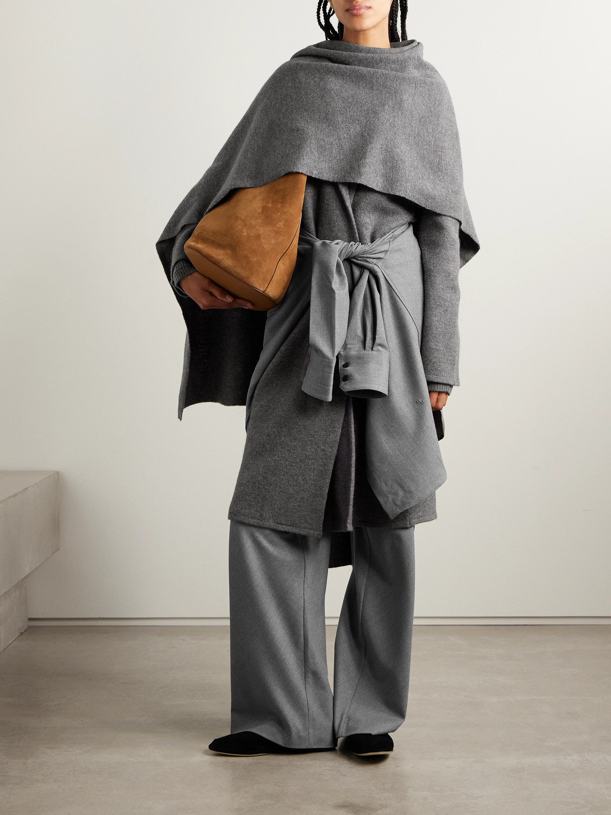 Maria Mcmanus Scarf-detailed Merino Wool-felt Coat In Gray