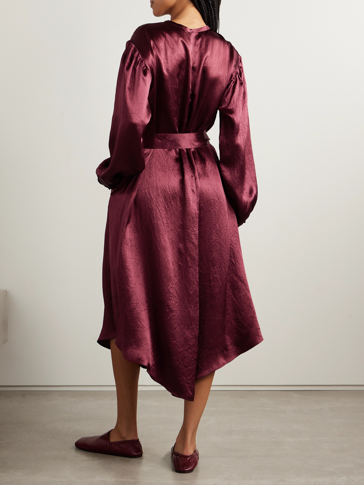 Maria Mcmanus Belted Crinkled-satin Midi Dress In Red