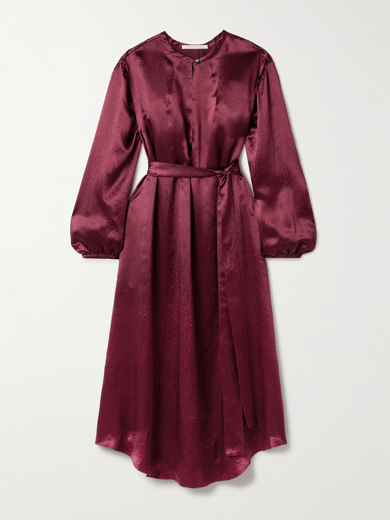 Maria Mcmanus Belted Crinkled-satin Midi Dress In Red