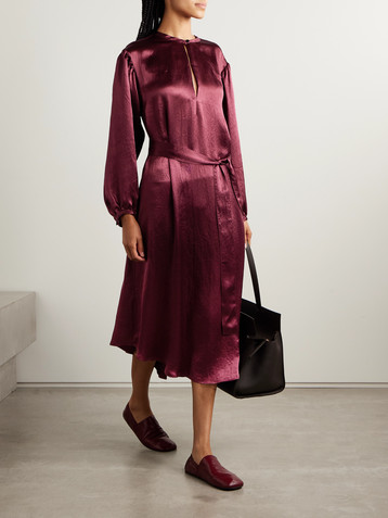 MARIA MCMANUS Belted crinkled-satin midi dress