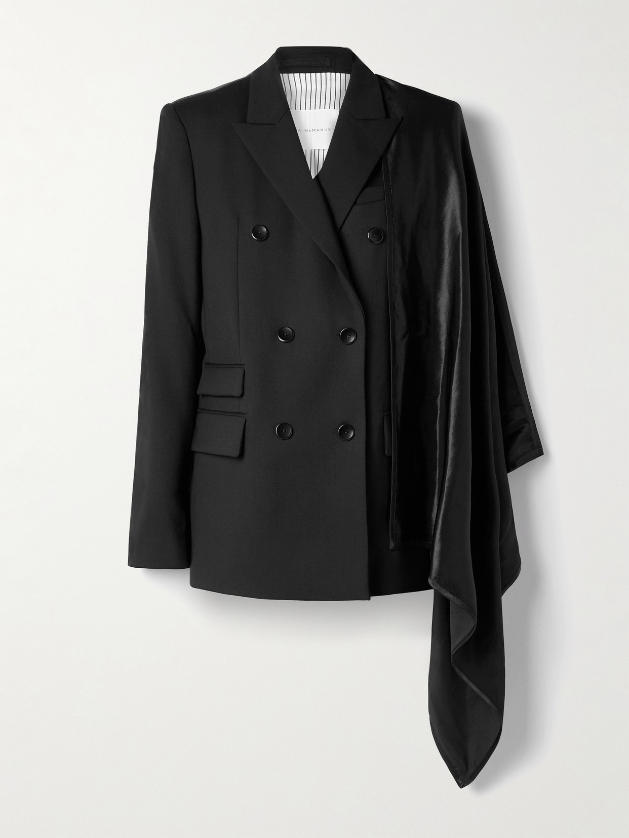 Maria Mcmanus Convertible Double-breasted Wool-blend And Draped Satin Blazer In Black