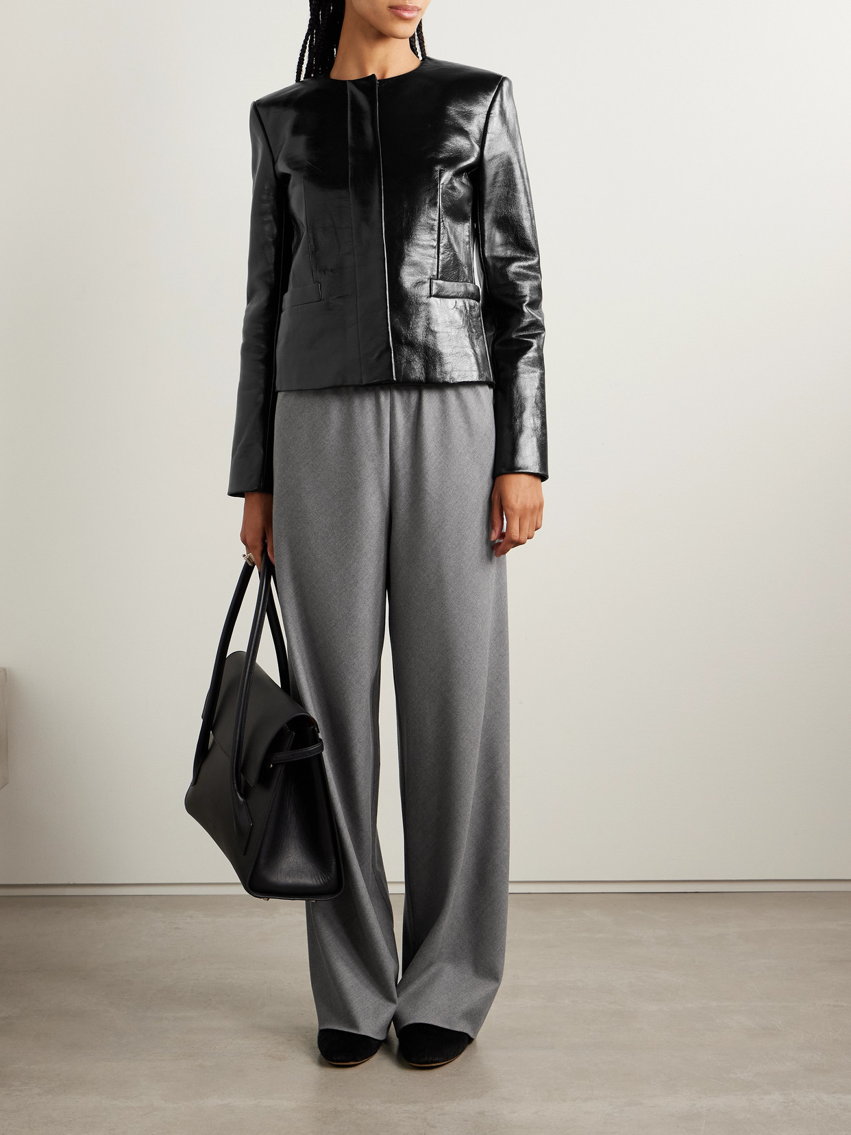 Maria Mcmanus Crinkled-leather Jacket In Black