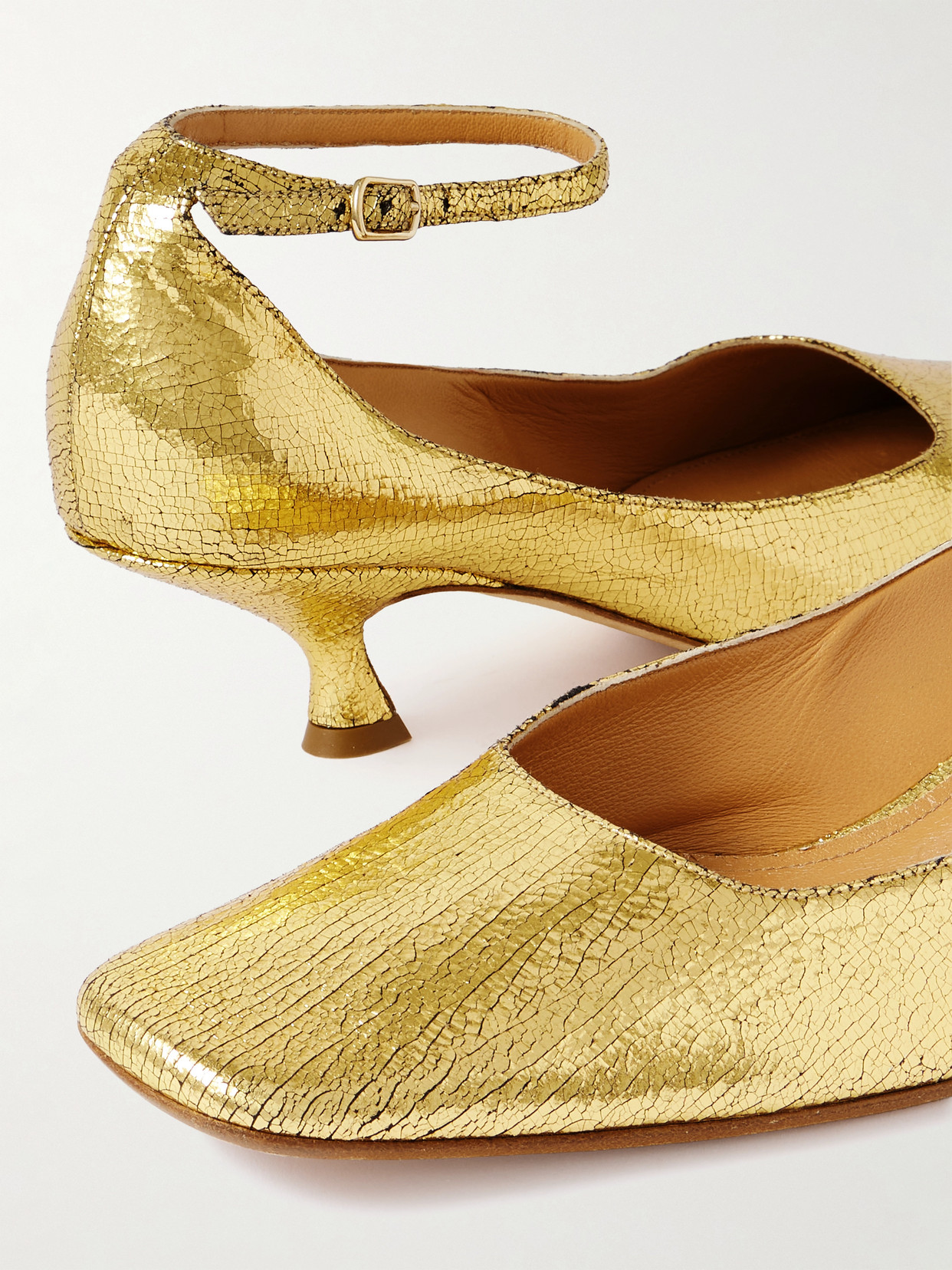 Calvin Klein Collection Anna Metallic Cracked-leather Pumps In Gold