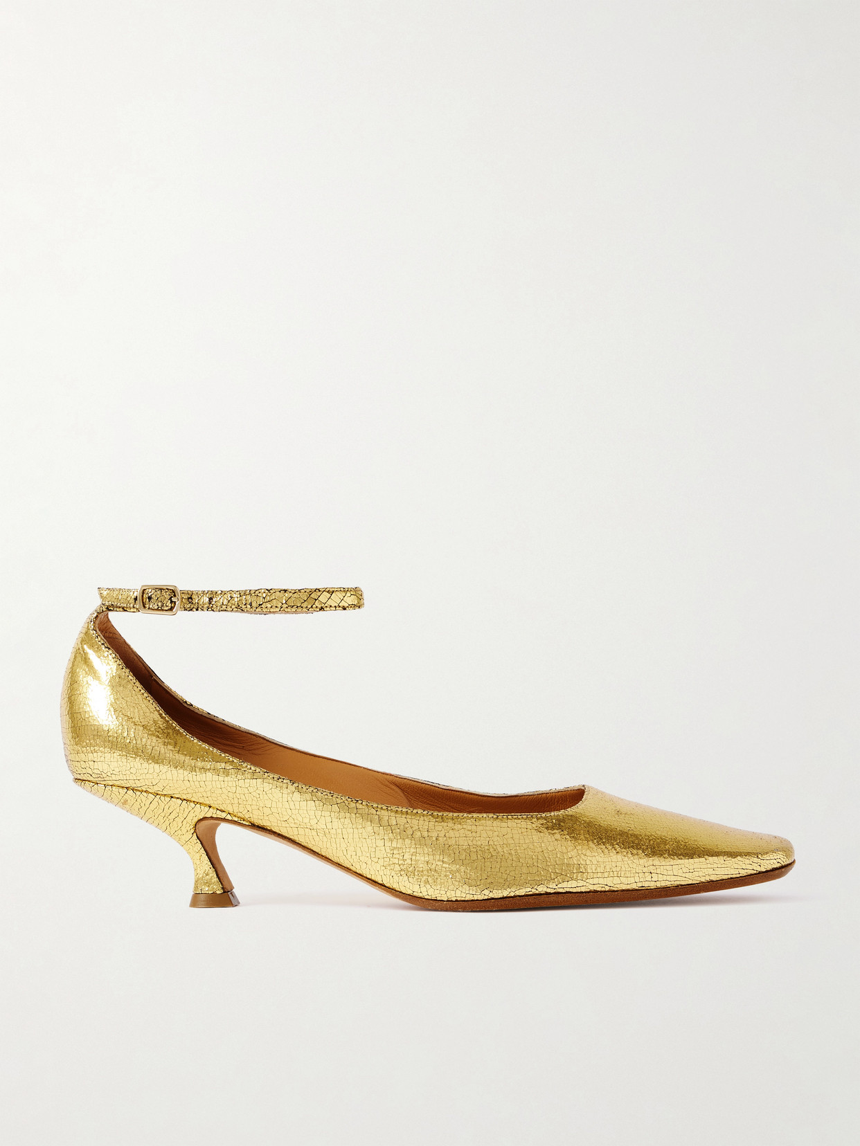 Calvin Klein Collection Anna Metallic Cracked-leather Pumps In Gold
