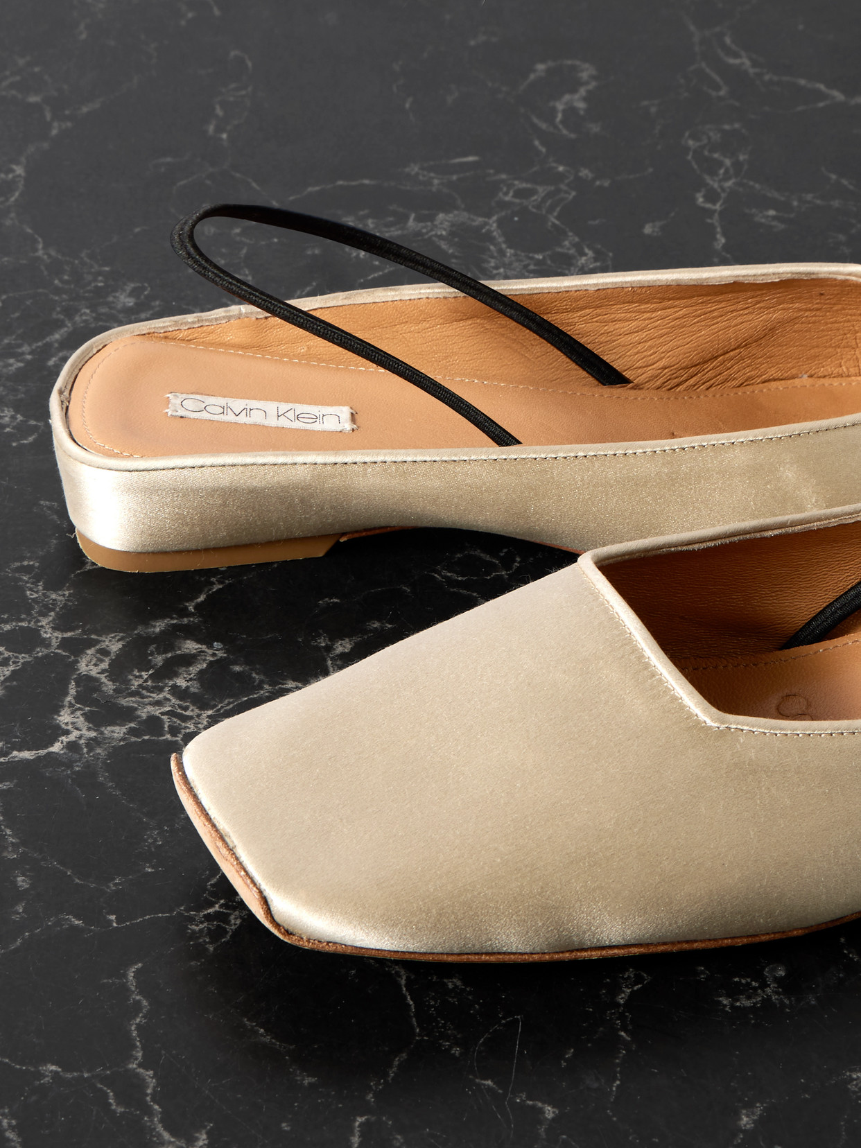 Calvin Klein Collection Kate Satin Slingback Flats In White