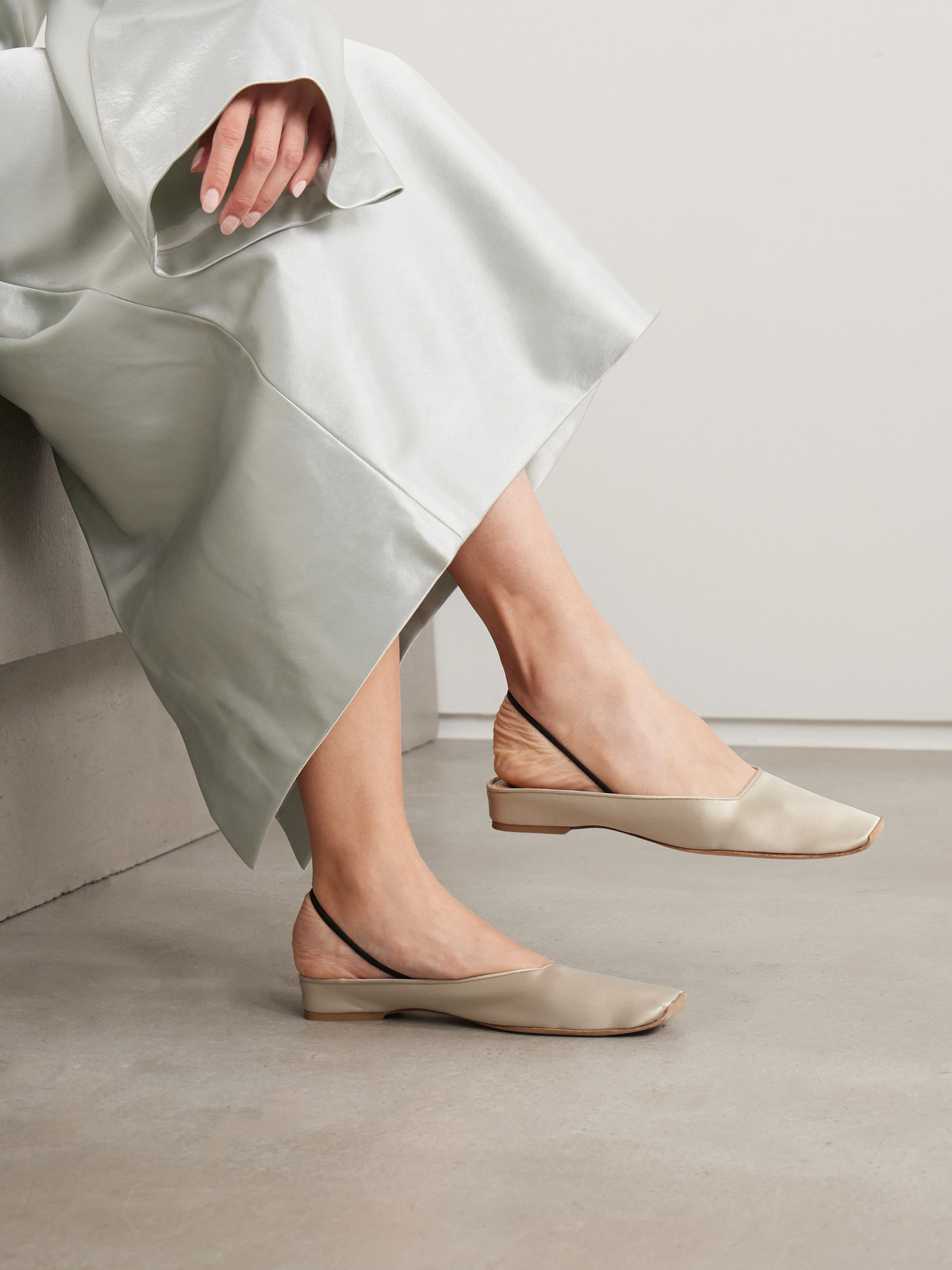 Calvin Klein Collection Kate Satin Slingback Flats In White