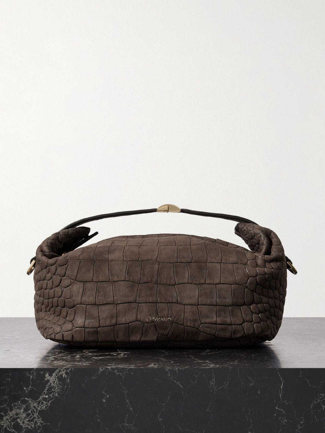 Calvin Klein Collection Andy Small Croc-effect Suede Clutch In Brown