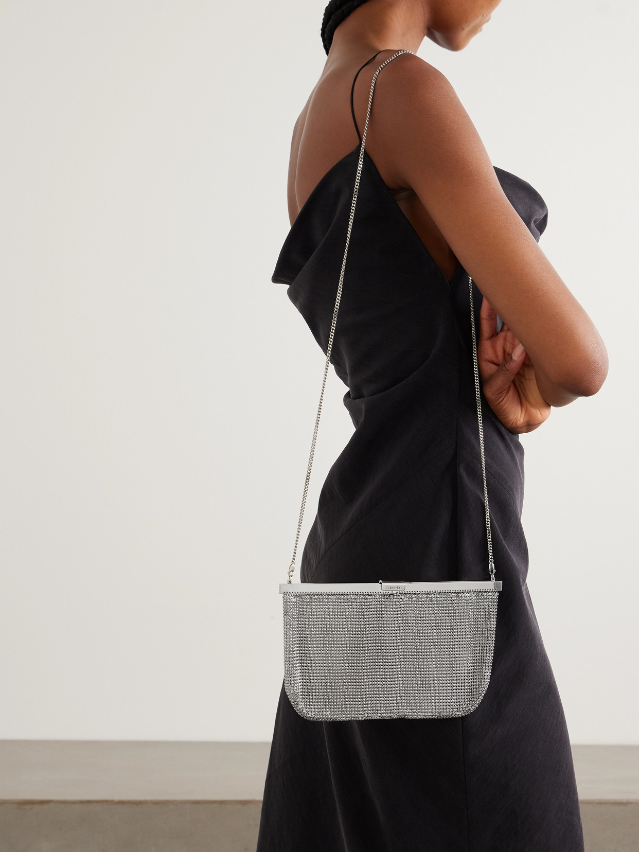 Calvin Klein Collection 54 Chainmail Shoulder Bag In Silver