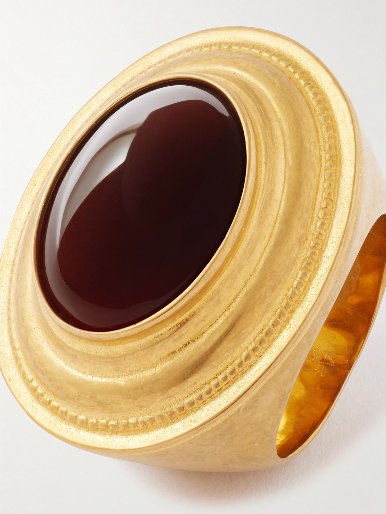 Saint Laurent Gold-tone Agate Ring In Red