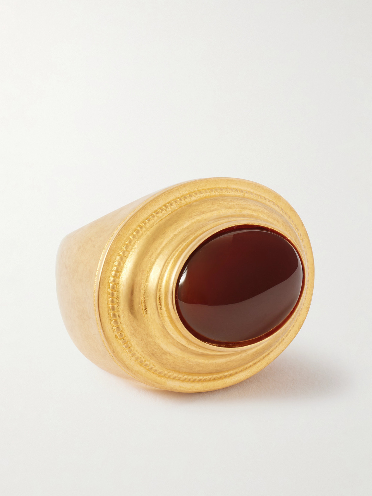 Saint Laurent Gold-tone Agate Ring In Red