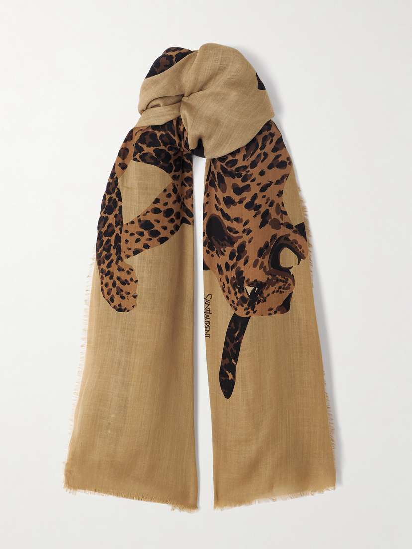 Saint Laurent Frayed Printed Wool-twill Scarf