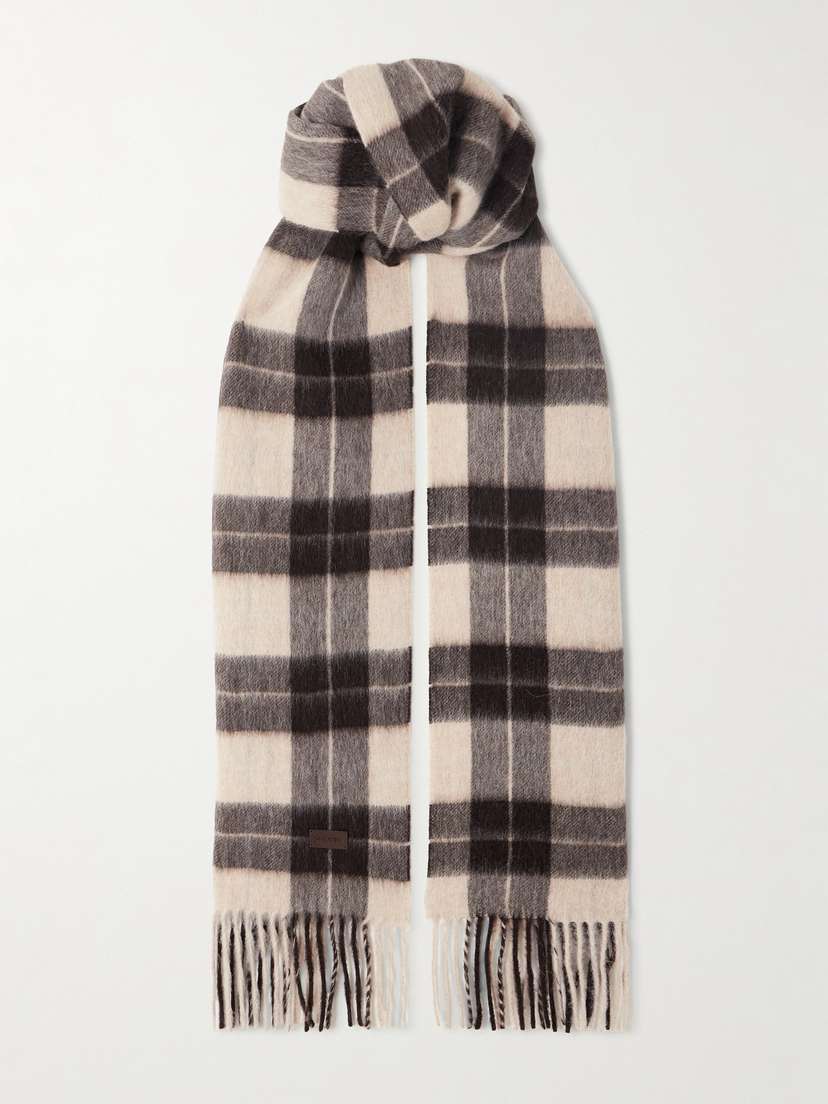Saint Laurent Fringed Checked Llama And Wool-blend Scarf