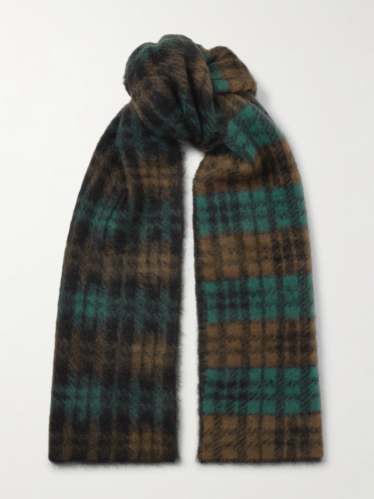 Saint Laurent Checked Mohair-blend Scarf In Brown