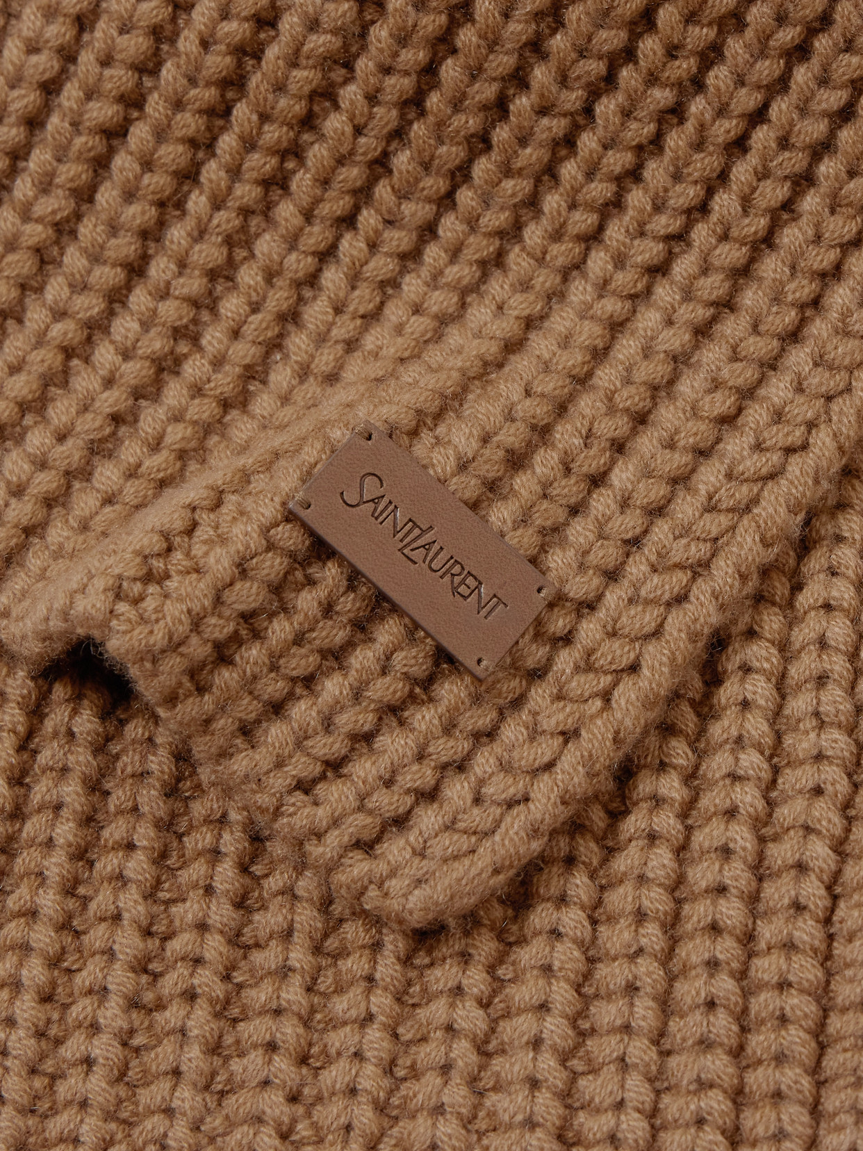 Saint Laurent Appliquéd Ribbed Cashmere Scarf In Brown